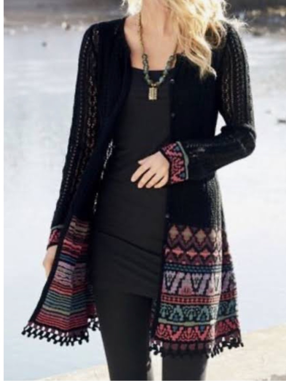 Peruvian Connection Huacas Button Down Cardigan, 100% Pima cotton, Size XL, EUC